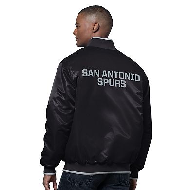 Men's Starter Black/Silver San Antonio Spurs The Ambassador Satin Varsity Jacket