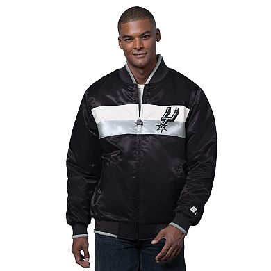 Men's Starter Black/Silver San Antonio Spurs The Ambassador Satin Varsity Jacket