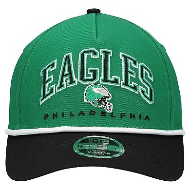 Youth New Era Kelly Green/Black Philadelphia Eagles Throwback Arch COOLERA 9FORTY A-Frame Adjustable Hat