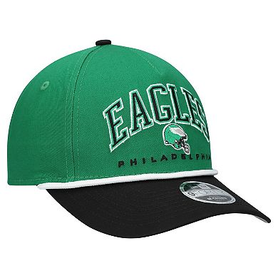 Youth New Era Kelly Green/Black Philadelphia Eagles Throwback Arch COOLERA 9FORTY A-Frame Adjustable Hat