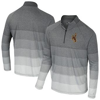 Men's Colosseum Gray Wyoming Cowboys AI Striped Mesh Quarter-Zip Raglan Windshirt
