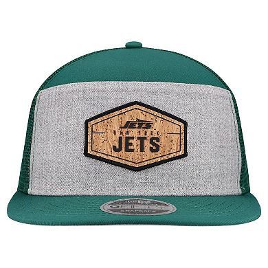 Men's New Era Gray/Green New York Jets Cork Split Panel 9FIFTY Trucker Snapback Hat