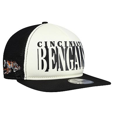 Men's New Era Cream/Black Cincinnati Bengals Throwback Cutout A-Frame 9FIFTY Snapback Hat