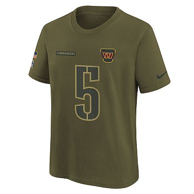 Youth Nike Jayden Daniels Olive Washington Commanders 2025 Salute to Service Name & Number T-Shirt