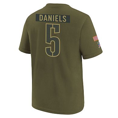 Youth Nike Jayden Daniels Olive Washington Commanders 2025 Salute to Service Name & Number T-Shirt