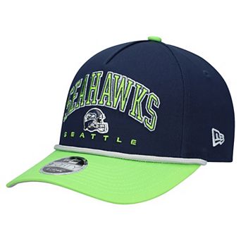Youth New Era College Navy/Neon Green Seattle Seahawks Arch COOLERA 9FORTY A-Frame Adjustable Hat