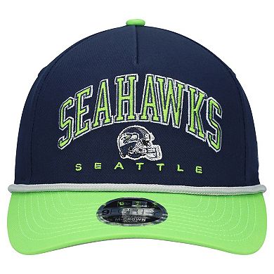 Youth New Era College Navy/Neon Green Seattle Seahawks Arch COOLERA 9FORTY A-Frame Adjustable Hat