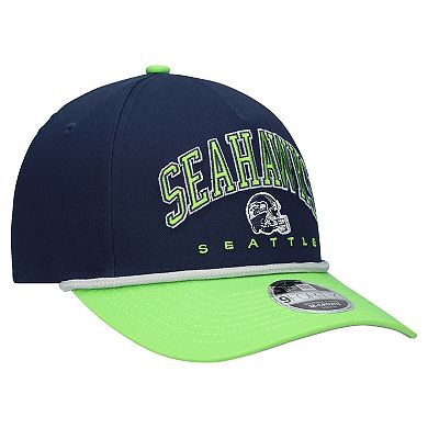 Youth New Era College Navy/Neon Green Seattle Seahawks Arch COOLERA 9FORTY A-Frame Adjustable Hat