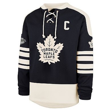 Men's '47 Auston Matthews Navy Toronto Maple Leafs Player Name & Number Sweep Check Eternal Lacer Sweatshirt
