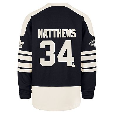 Men's '47 Auston Matthews Navy Toronto Maple Leafs Player Name & Number Sweep Check Eternal Lacer Sweatshirt