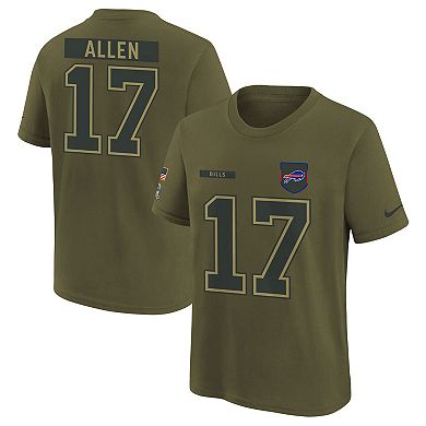 Youth Nike Josh Allen Olive Buffalo Bills 2025 Salute to Service Name & Number T-Shirt