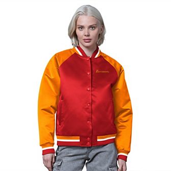 Women's Starter Orange/Red Tampa Bay Buccaneers Final Score Satin Full-Snap Vintage Varsity Jacket