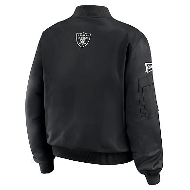 Women's WEAR by Erin Andrews Black Las Vegas Raiders Patch Full-Zip Bomber Jacket