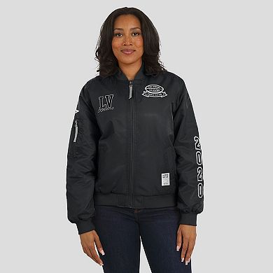 Women's WEAR by Erin Andrews Black Las Vegas Raiders Patch Full-Zip Bomber Jacket