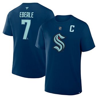 Men's Fanatics Jordan Eberle Navy Seattle Kraken Authentic Stack Name & Number T-Shirt