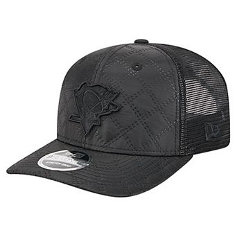 Men's New Era Black Pittsburgh Penguins Quilted Nylon 9SEVENTY Adjustable Trucker Hat