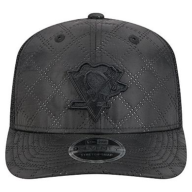 Men's New Era Black Pittsburgh Penguins Quilted Nylon 9SEVENTY Adjustable Trucker Hat