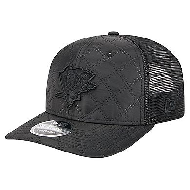 Men's New Era Black Pittsburgh Penguins Quilted Nylon 9SEVENTY Adjustable Trucker Hat