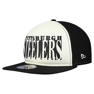 Men's New Era Cream/Black Pittsburgh Steelers Cutout A-Frame 9FIFTY Snapback Hat