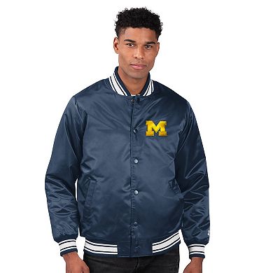 Men's Starter Navy Michigan Wolverines Core Satin Varsity Full-Snap Jacket