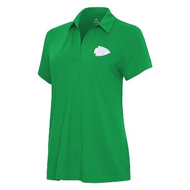 Women's Antigua Kelly Green Kansas City Chiefs St. Patrick's Day Era V-Neck Polo