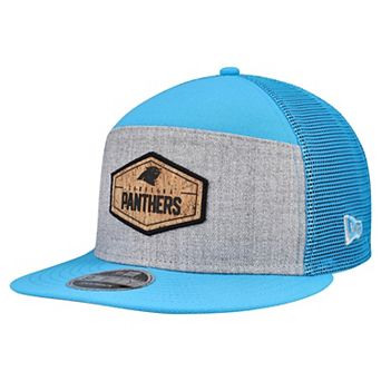 Men's New Era Gray/Blue Carolina Panthers Cork Split Panel 9FIFTY Trucker Snapback Hat