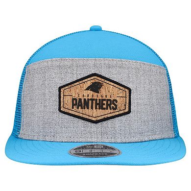 Men's New Era Gray/Blue Carolina Panthers Cork Split Panel 9FIFTY Trucker Snapback Hat