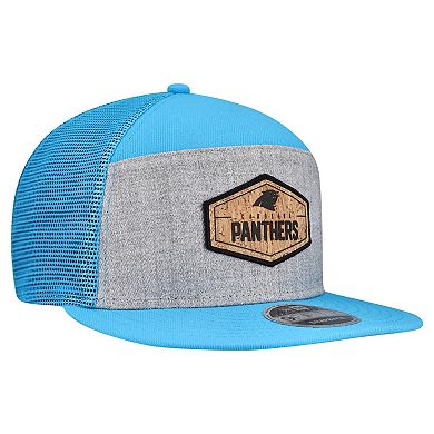 Men's New Era Gray/Blue Carolina Panthers Cork Split Panel 9FIFTY Trucker Snapback Hat
