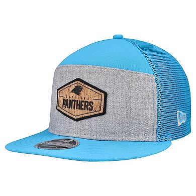 Men's New Era Gray/Blue Carolina Panthers Cork Split Panel 9FIFTY Trucker Snapback Hat