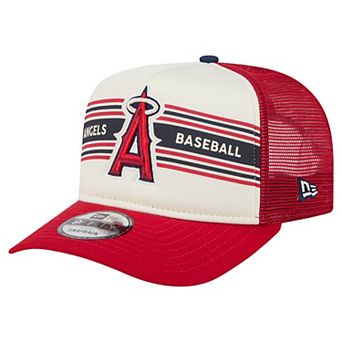 Men's New Era Cream/Red Los Angeles Angels Banner A-Frame 9FIFTY Trucker Snapback Hat