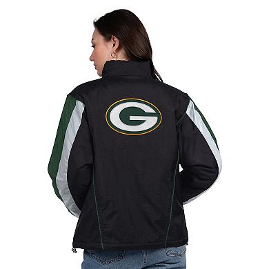 Women's Starter Black/Green Green Bay Packers Thursday Night Gridiron Half-Zip Jacket