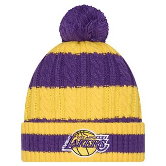 Women's New Era Purple/Gold Los Angeles Lakers Braided Cuffed Knit Hat with Pom
