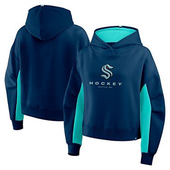 Women's Fanatics Deep Sea Blue Seattle Kraken Back Check Boxy Hoodie