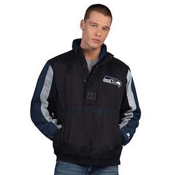 Men's Starter Black Seattle Seahawks Thursday Night Gridiron Half-Zip Jacket