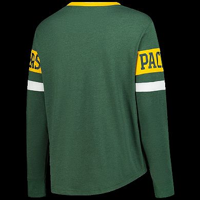 Women's New Era Green Green Bay Packers Plus Size Throwback Lace-Up Long Sleeve T-Shirt