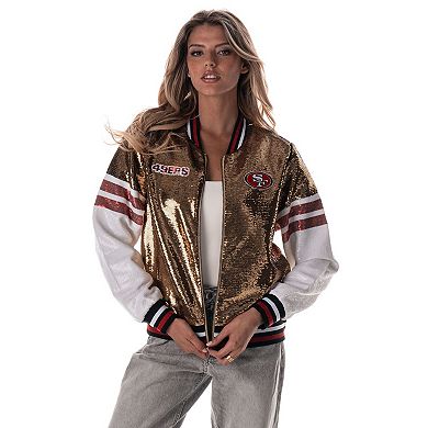 Women's The Wild Collective Gold San Francisco 49ers Sequin Bomber Jacket