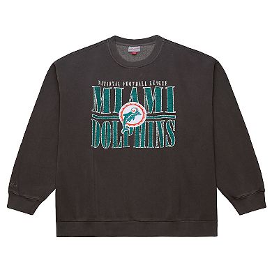 Men's Mitchell & Ness Black Miami Dolphins Downtown Crew Vintage Logo Sweatshirt