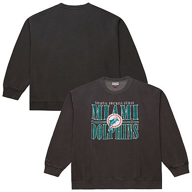 Men's Mitchell & Ness Black Miami Dolphins Downtown Crew Vintage Logo Sweatshirt
