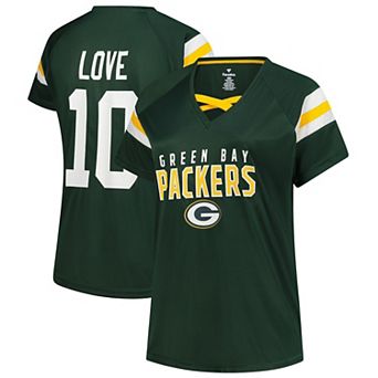 Women's Fanatics Jordan Love Green Green Bay Packers Plus Size Name & Number Raglan Lace V-Neck T-Shirt