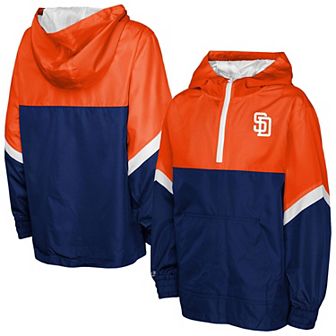 Men's Mitchell & Ness Navy/Orange San Diego Padres Lightweight Anorak Half-Zip Hoodie