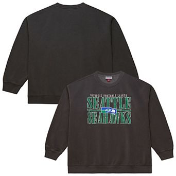 Men's Mitchell & Ness Black Seattle Seahawks Downtown Crew Vintage Logo Sweatshirt
