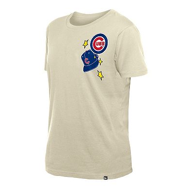 Women's New Era Cream Chicago Cubs Stars & Cap T-Shirt