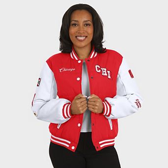 Women's WEAR by Erin Andrews Red/White Chicago Blackhawks Varsity Full-Snap Puffer Jacket