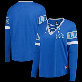 Women's New Era Blue Detroit Lions Plus Size Throwback Lace-Up Long Sleeve T-Shirt