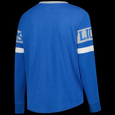 Women's New Era Blue Detroit Lions Plus Size Throwback Lace-Up Long Sleeve T-Shirt