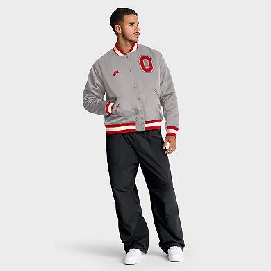 Men's Nike Gray Ohio State Buckeyes Legacy Full-Snap Bomber Jacket