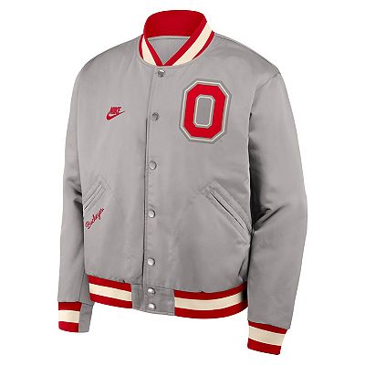 Men's Nike Gray Ohio State Buckeyes Legacy Full-Snap Bomber Jacket