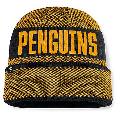 Men's Fanatics Black/Gold Pittsburgh Penguins Fundamentals Shelter Cuffed Knit Hat