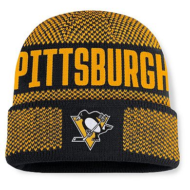 Men's Fanatics Black/Gold Pittsburgh Penguins Fundamentals Shelter Cuffed Knit Hat