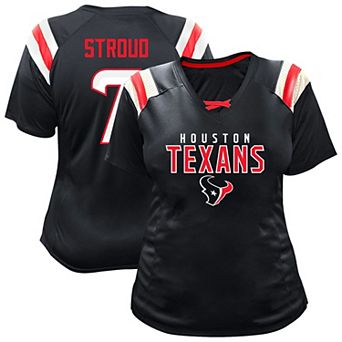 Women's Fanatics C.J. Stroud Navy Houston Texans Plus Size Name & Number Raglan Lace V-Neck T-Shirt